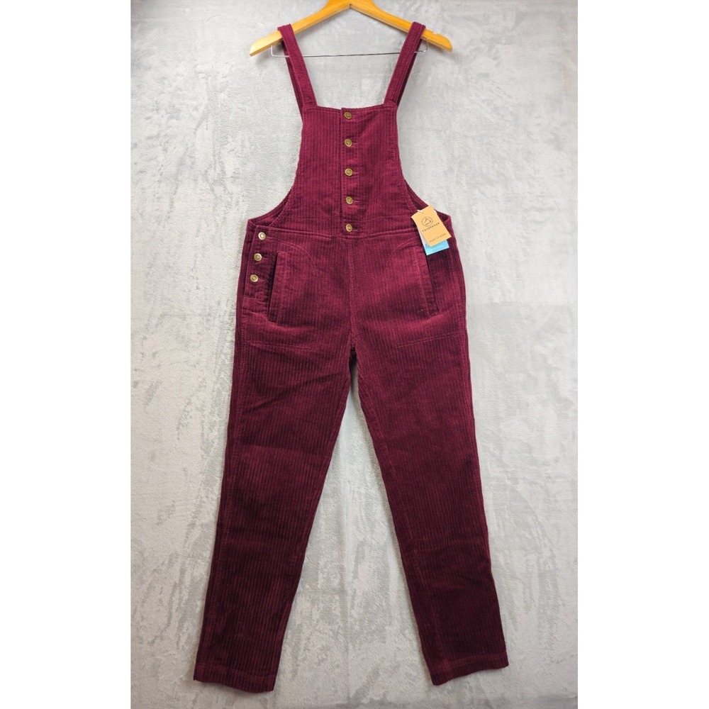 Passenger Made To Roam Women Maroon Red Wide Whale Corduroy Overalls Sz S/L NWT
